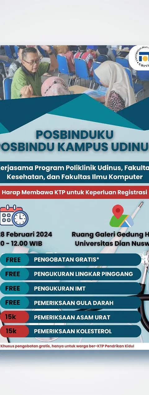 Ada Posbindu PTM dan Pengobatan Gratis Untuk Warga Kota Semarang di Udinus!