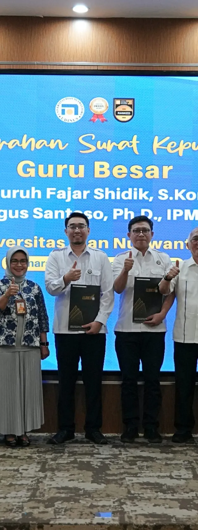 Udinus Terima SK Guru Besar dan Lektor Kepala Mendikti Saintek, Salah Satunya Profesor Termuda di Jateng