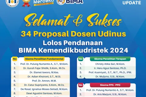 34 Proposal Dosen Udinus Dapat Pendanaan dari Program Penelitian dan Pengabdian kepada Masyarakat Kemendikbud Ristek. Ini Daftarnya!