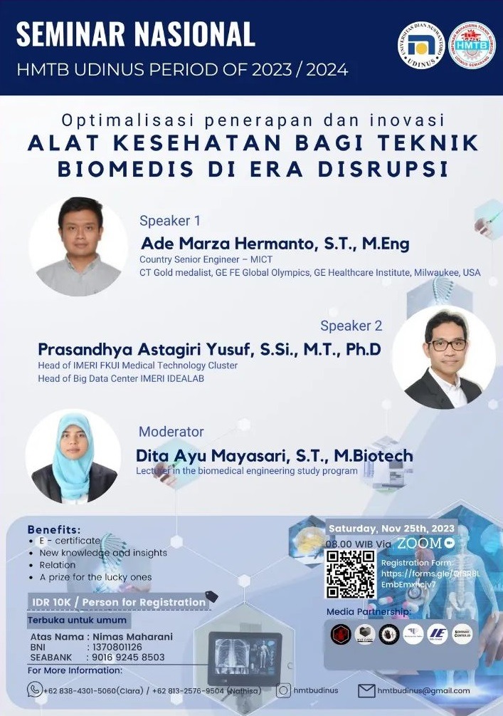 Poster Seminar Nasional Teknik Biomedis Udinus Kenali Alat Kesehatan di Era Disrupsi